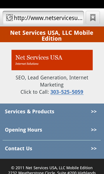 Net Services USA, LLC Mobile Optimized Homepage